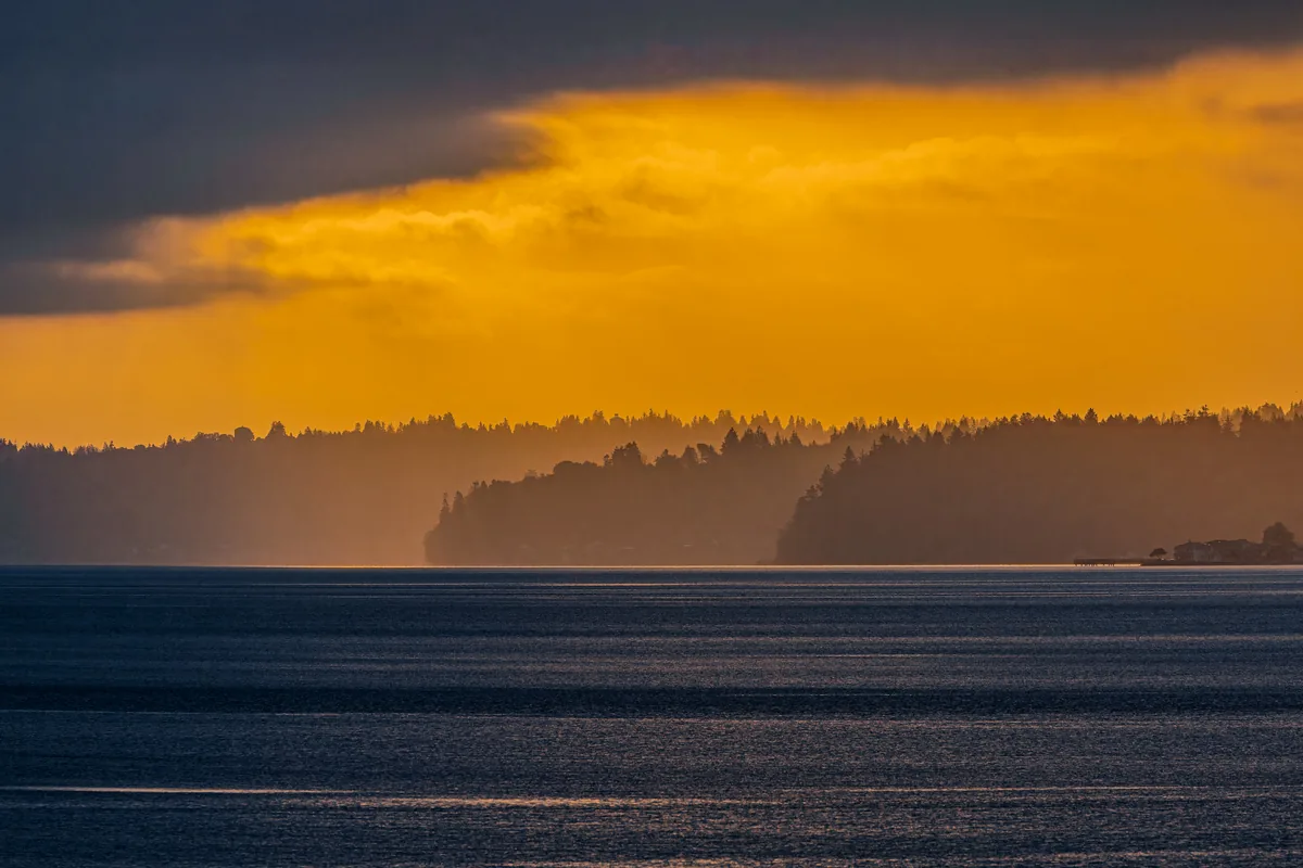 Golden light over Puget Sound, Tacoma, Washington