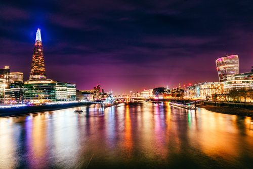 The Shard and the Thames at night, London, England