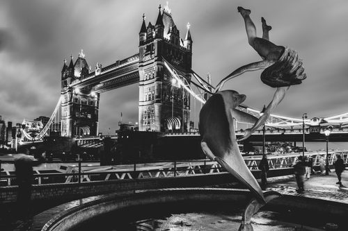 Tower Bridge in black and white, London, England