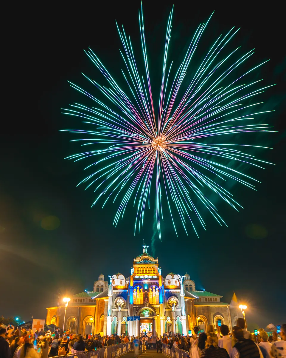 Fireworks over the Basilica of Los Angeles, Cartago, Costa Rica