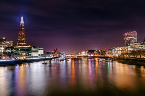 The Thames at night, London, England