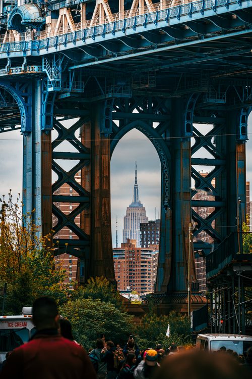 Empire State Building through the Manhattan Bridge, New York City, New York