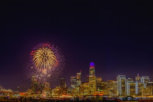 New Year fireworks over San Francisco, California