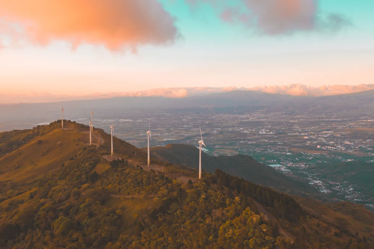 Wind turbines above the hills, Santa Ana, Costa Rica